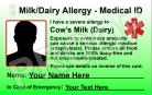 Milk / Dairy Allergy Personalised Medical Photo ID Card (English Language) - Double Sided
