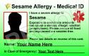 Sesame Allergy Personalised Medical Photo ID Card (English Language) - Double Sided